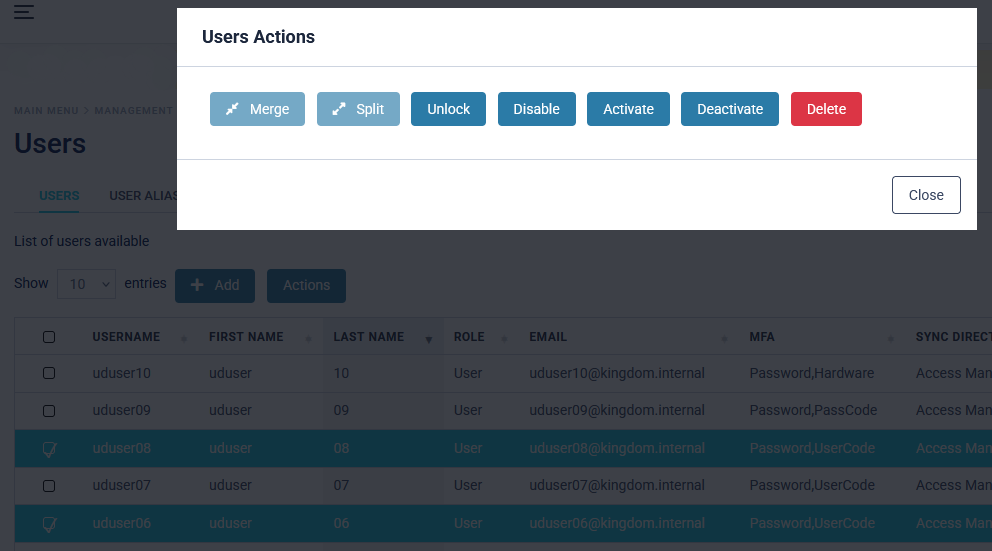 User Actions
